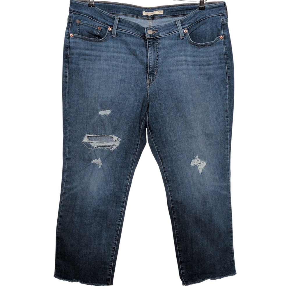 Levis Boyfriend Distressed Raw Hem Jeans Blue Wash Plus Size 20W 28944-0019